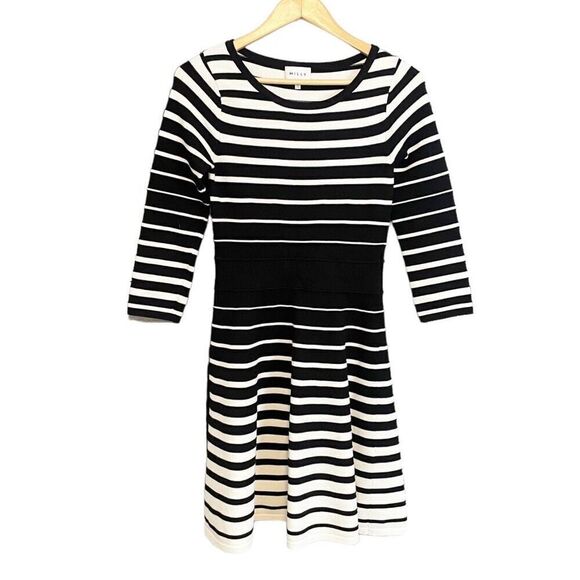 Milly New York Degrade A Line Striped Dress Size Small Black White - Picture 2 of 6